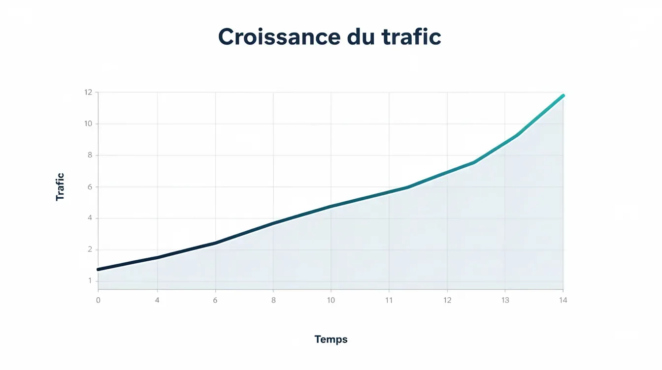 L'image montre un graphique en ligne avec une courbe ascendante, illustrant la croissance du trafic vers un site web.