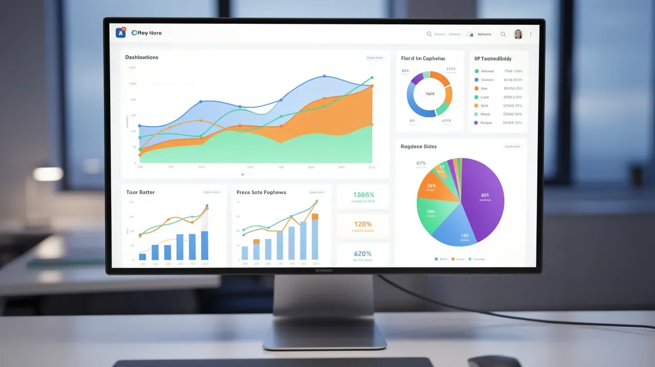 L'image montre un écran d'ordinateur affichant des graphiques colorés et des données analytiques, illustrant l'utilisation d'outils de rédaction et…