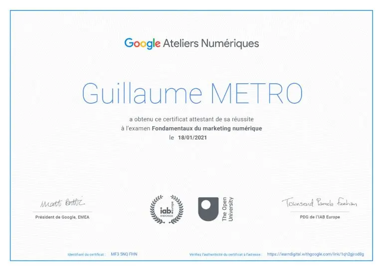 Digital Marketing — certifié Google